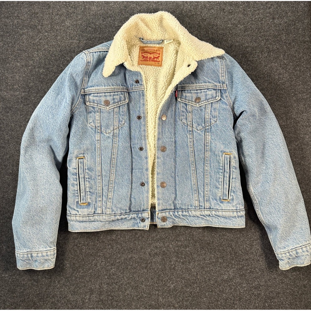 Levis Sherpa Lined Denim Trucker Jacket Light Wash XS 0177